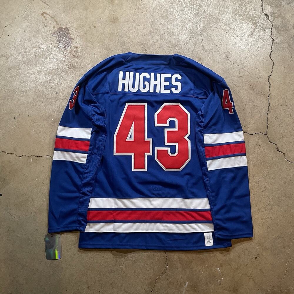 Quinn Hughes Team USA Olympics Hockey Stitched Jersey Blue S